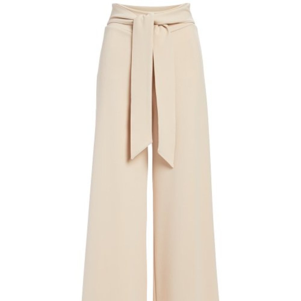 NEW Taupe tan  Tie-Waist Pull On Palazzo Pants Wide Leg neutral business…